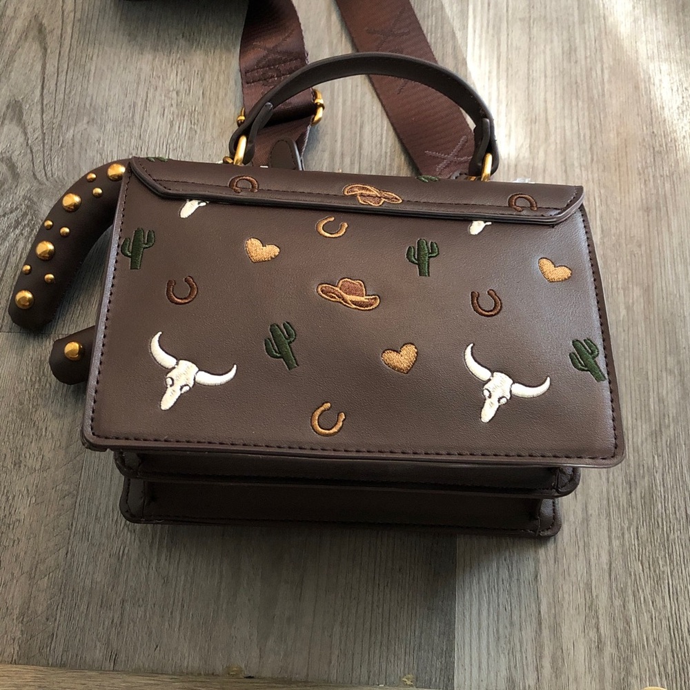 Betsey Johnson Brown Embroidered Western Icons Top Handle Crossbody Bag NWT - Picture 12 of 16